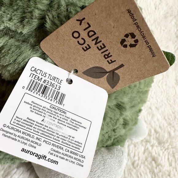 Aurora Cactus Kingdom Turtle Small 8” Stuffed Animal Plush Green - Picture 3 of 6